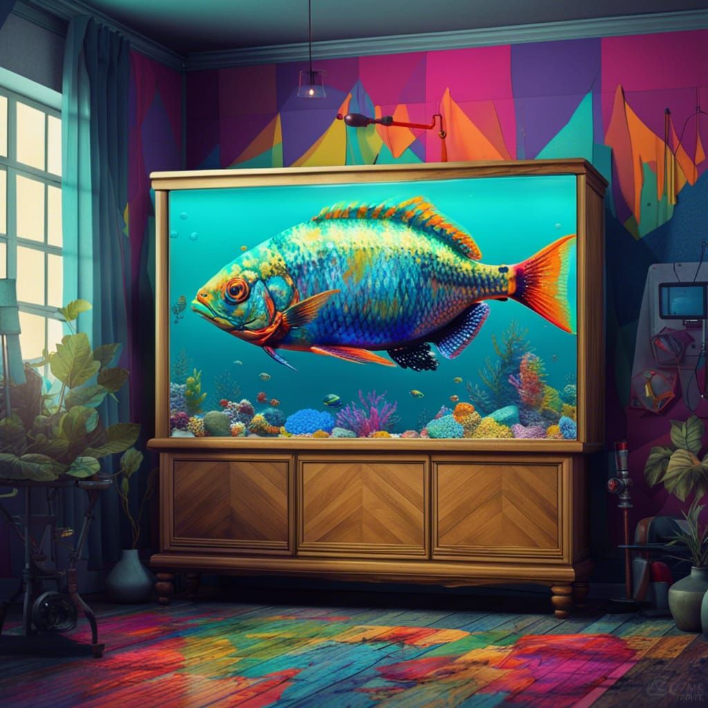 Multi-Eyed Fish in Bauhaus Aquarium, Pop Art