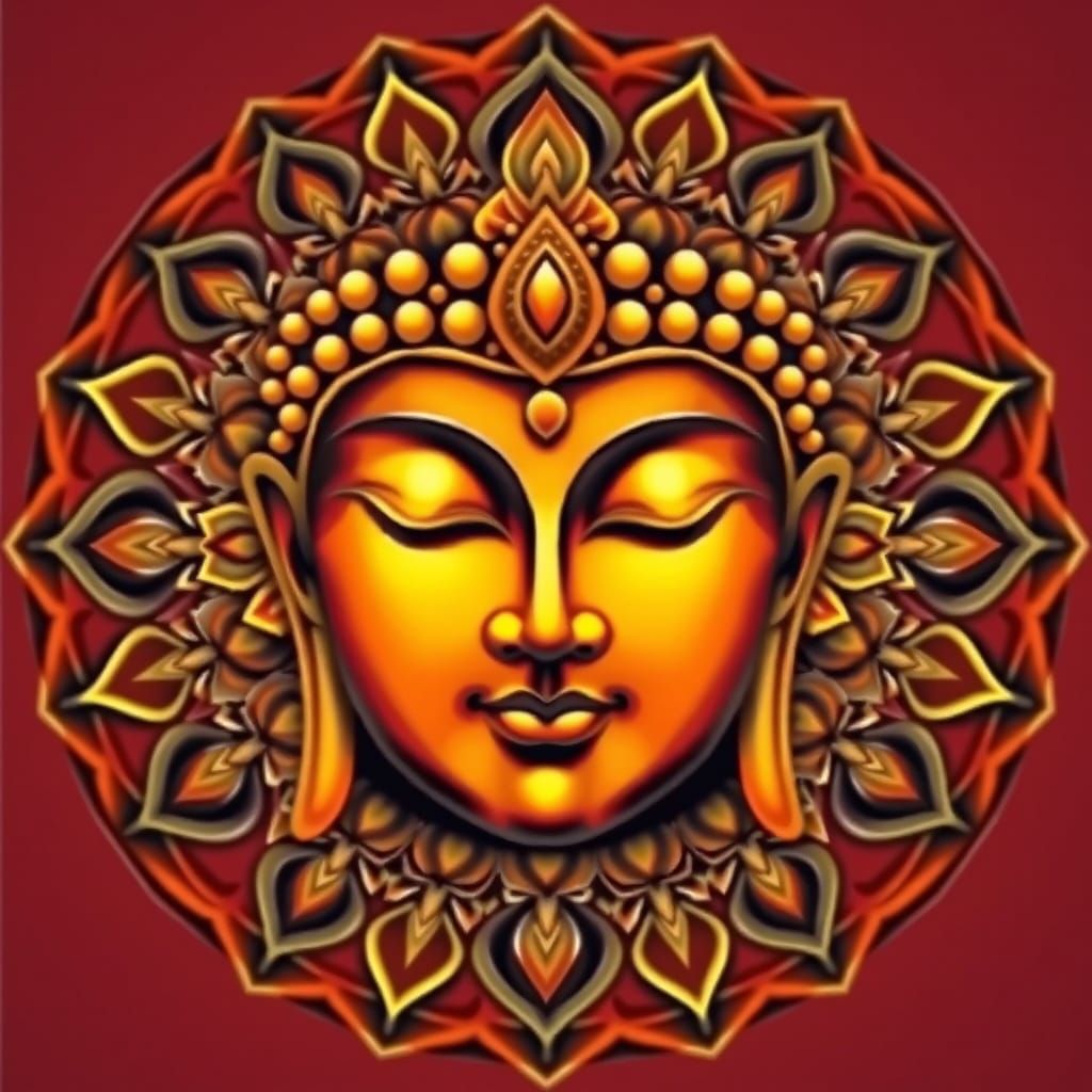 Buddha Face in Vibrant Mandalas