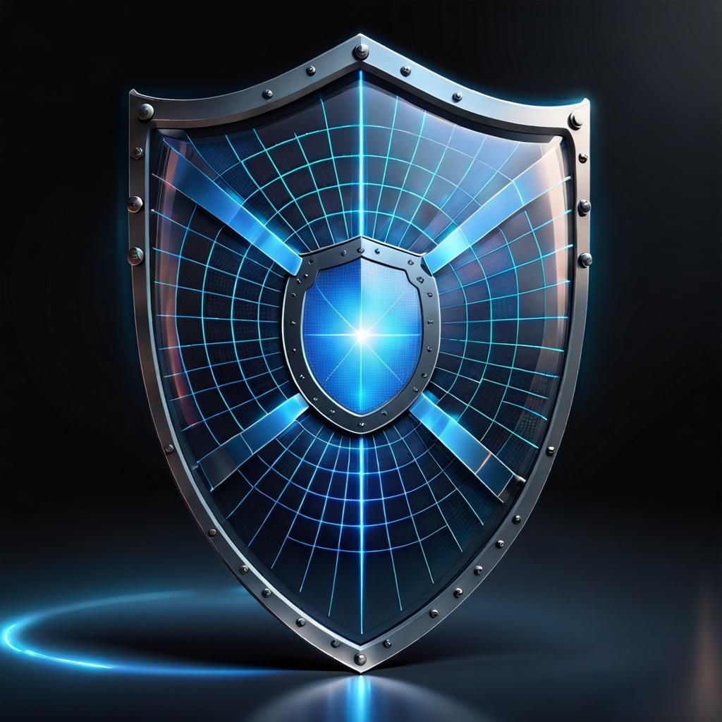 A transparent shield with a blue holographic grid, inspired by the shields used in sci-fi movies and games. The grid sym...