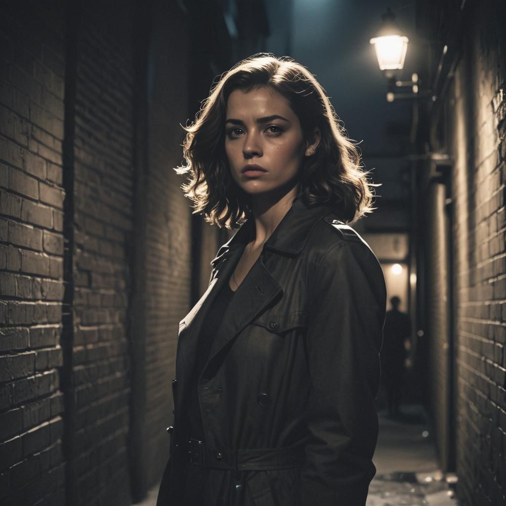 Film Noir Woman with Gun in Dark Alley