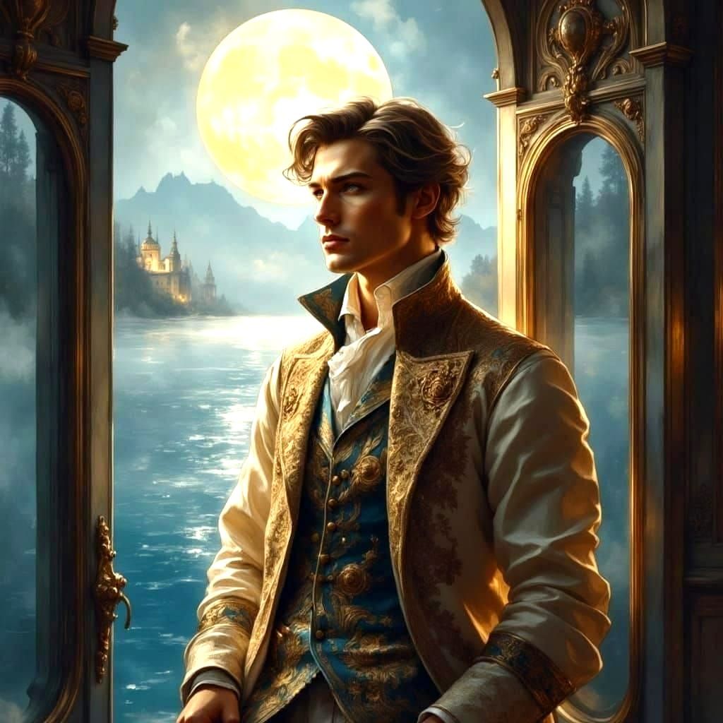 Rococo Prince Gazing at Moonlit Lake