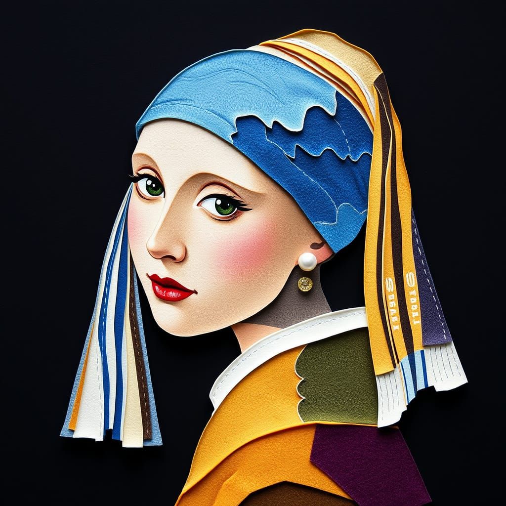 "The Girl with a Pearl Earring" by Johannes Vermeerg in felt
