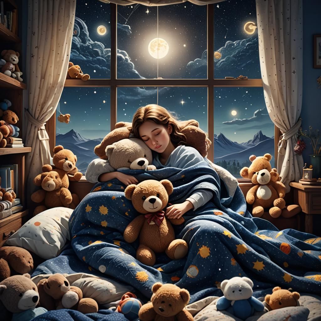 Dreamy Woman Surrounded by Toys, Fantasy Art