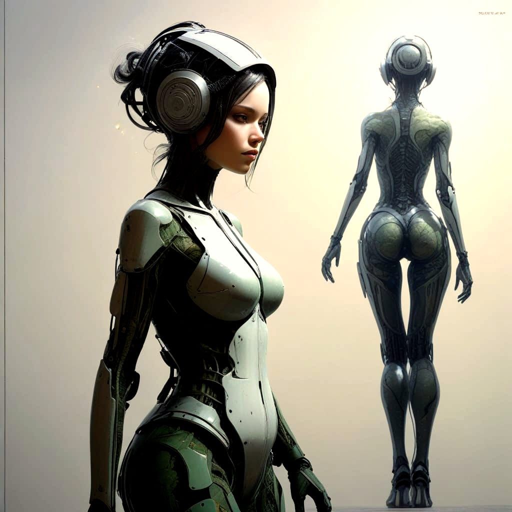 Cyberpunk Dreamscapes: A Futuristic Woman's Reflections in a...