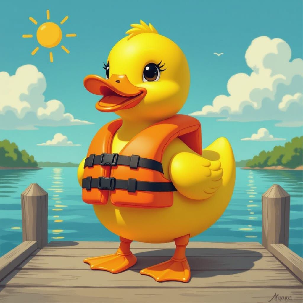 Rubber Duck Humanoid on a Sunny Dock