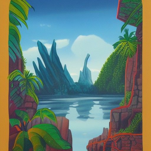Mysterious Island: Detailed Gouache Painting