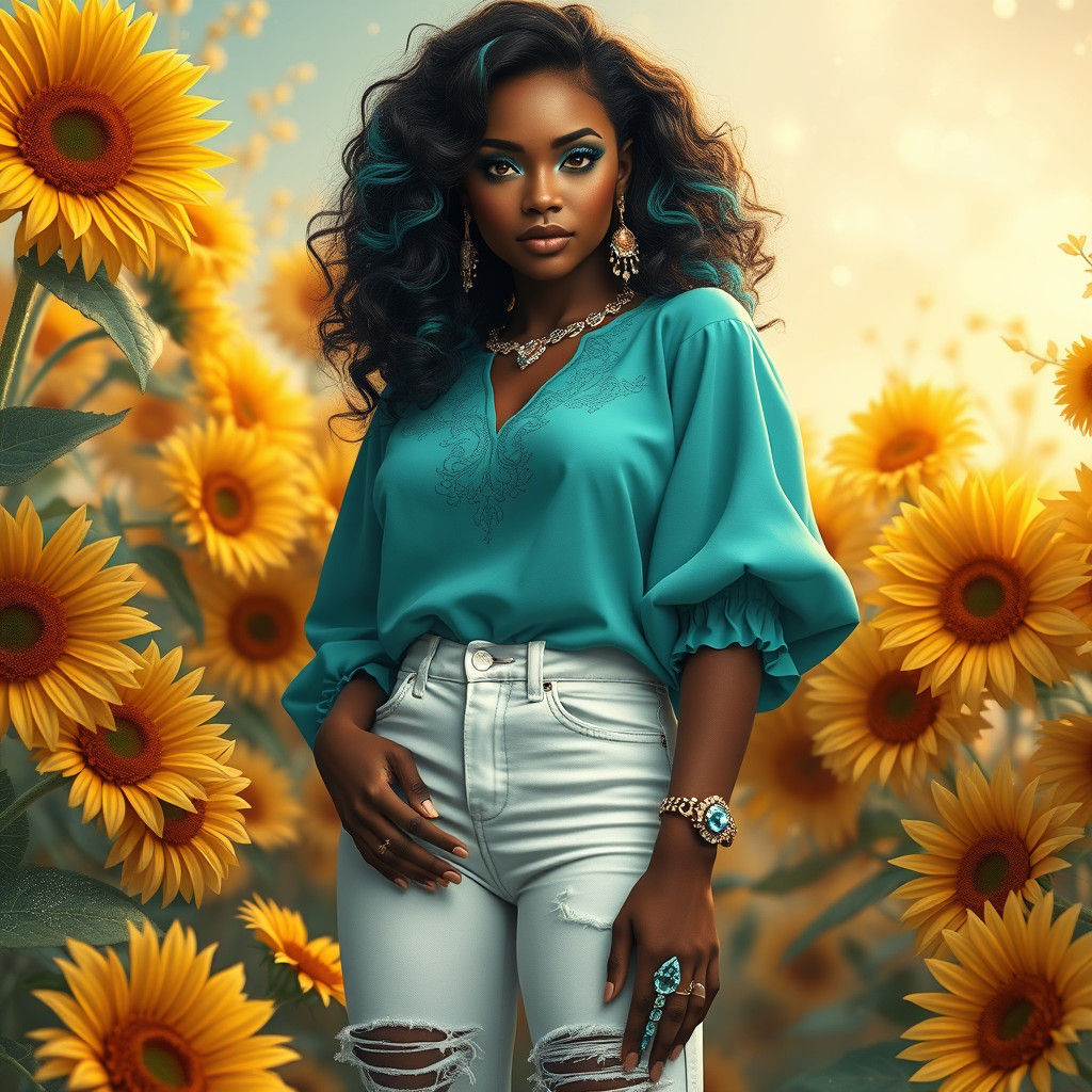 Regal Woman with Turquoise Highlights in Fantasy Art