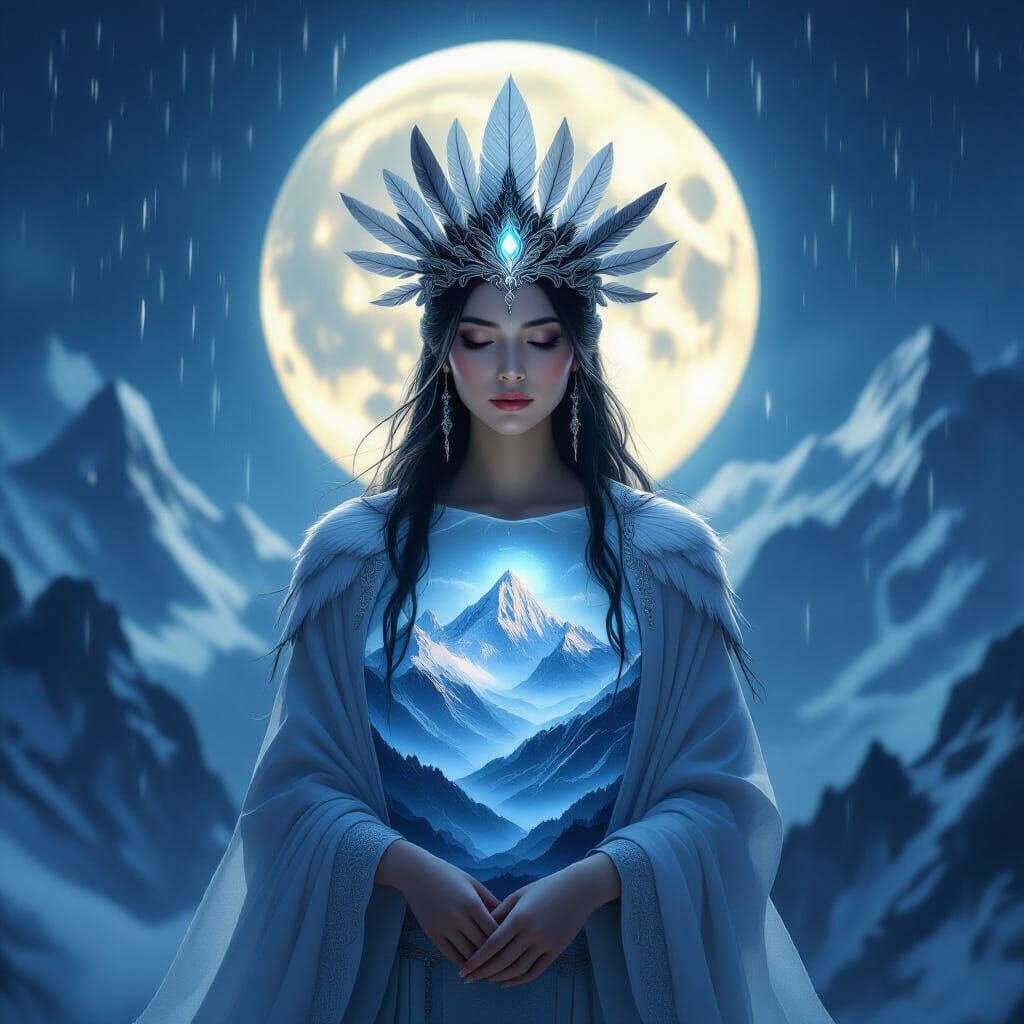 Mystical Mountain Guardian with Feathered Crown