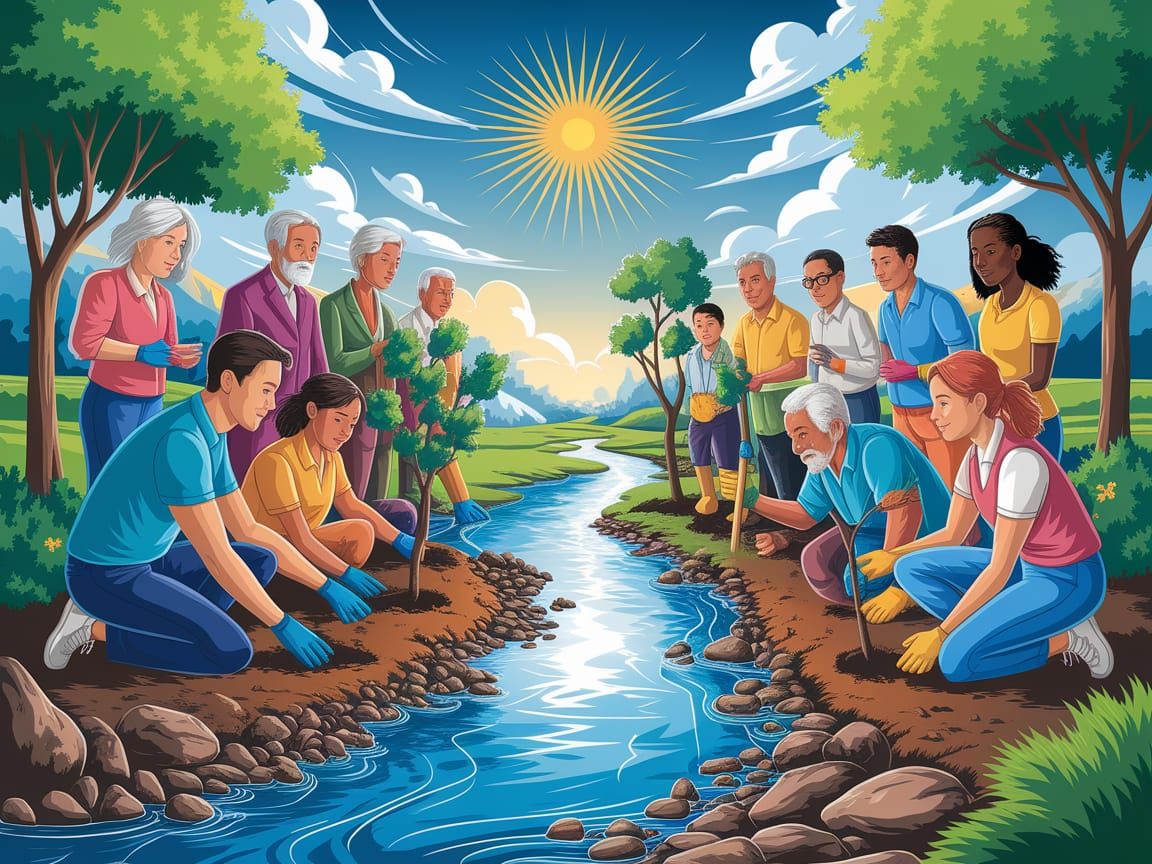 In a vibrant landscape of renewal, a diverse group of indivi...