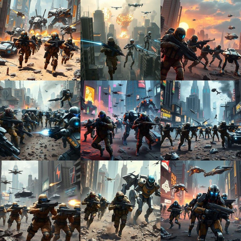 Sci-Fi Ground Battle in Urban Warfare: Camouflage Troops vs....