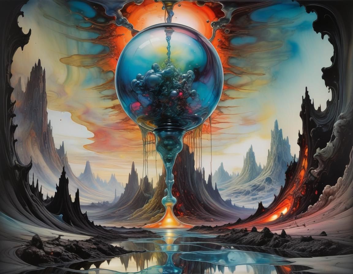 Surreal Dreamscape: Trippy Oil Painting