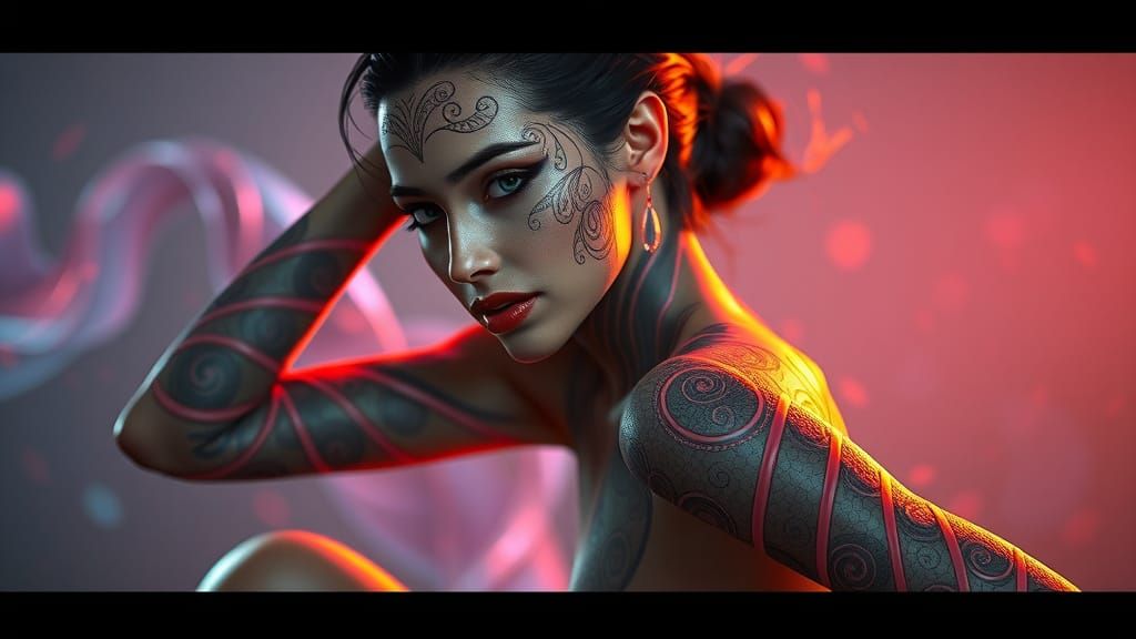 Woman with Swirling Patterns in a Futuristic Style