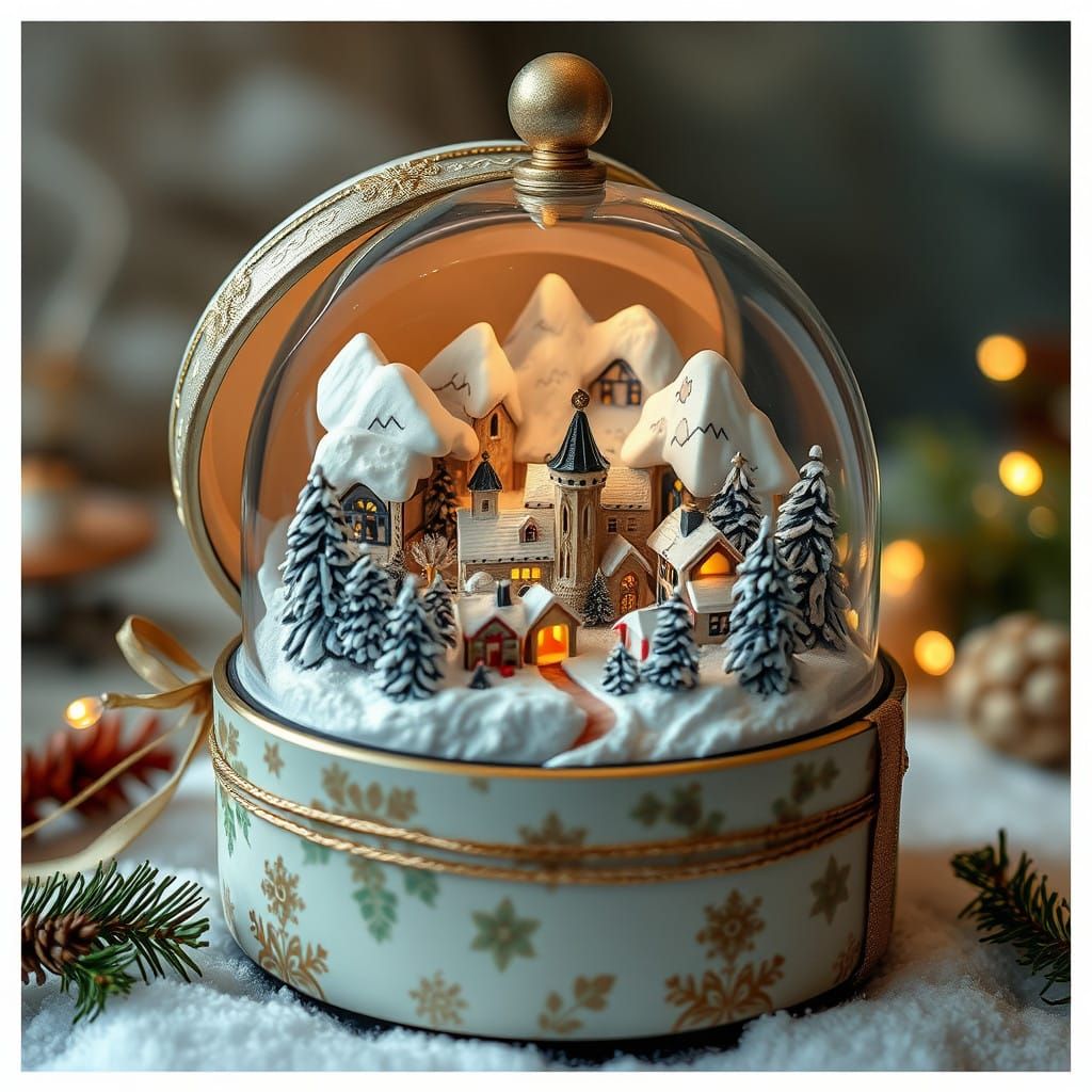 Whimsical Snow-Globe Village in Porcelain Detail