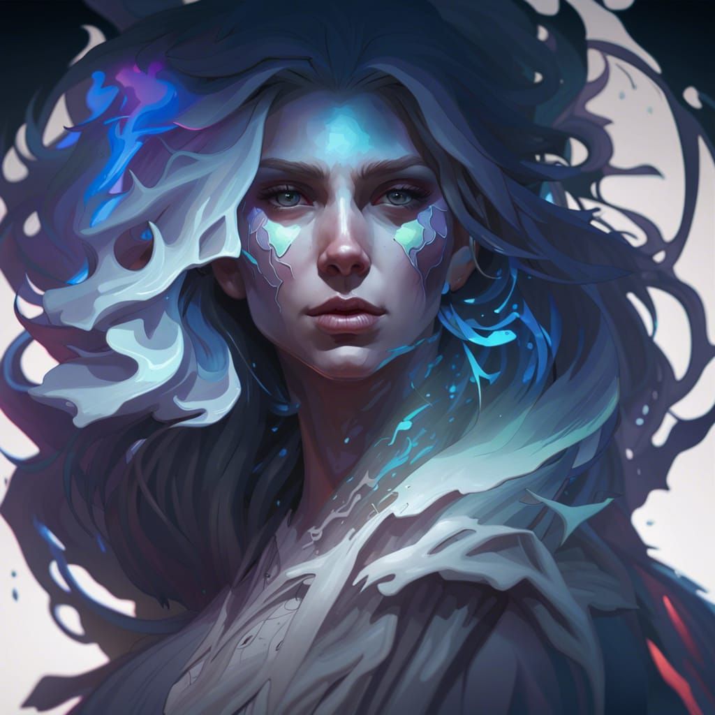 Ethereal Ghost Woman Portrait in Art Nouveau Style