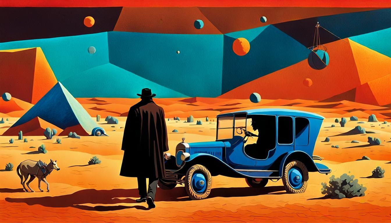 Mysterious Law Enforcement in Surreal Desert Landscape