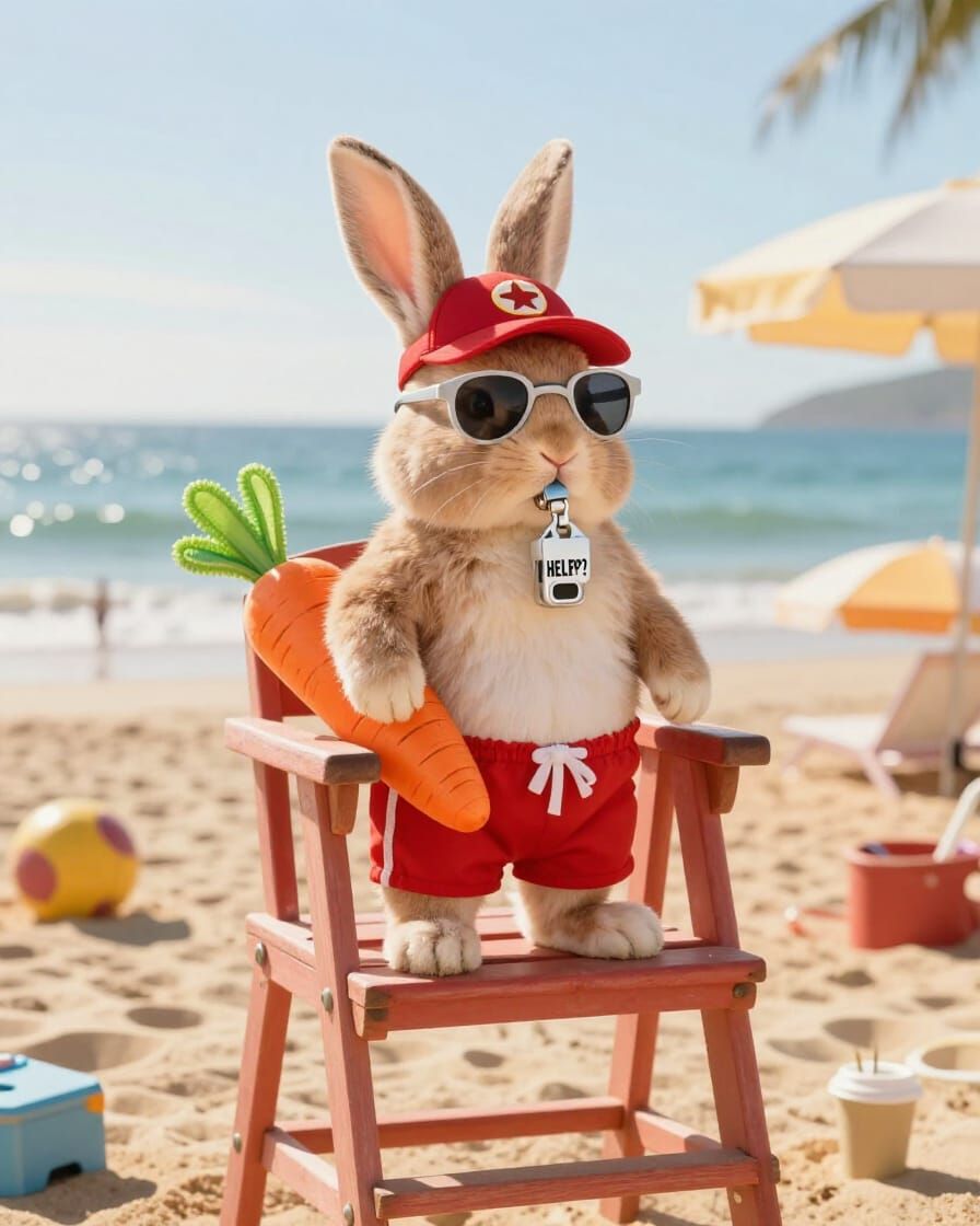 Bunny Lifeguard on Duty with Carrot Floatie
