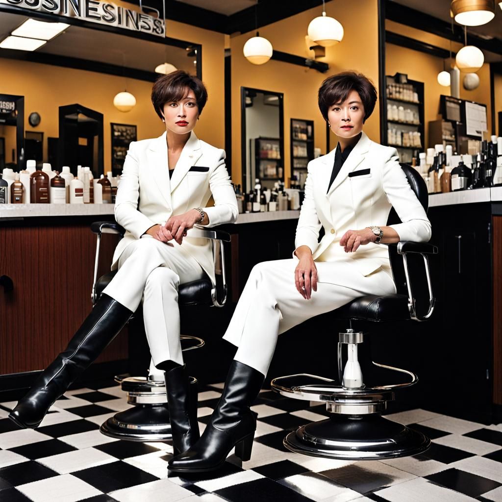 Businesswomen in Barbershop with Short Hair