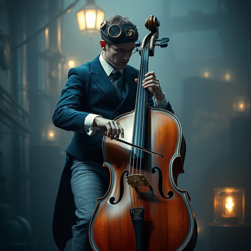 Steampunk Cello Player in Victorian Setting