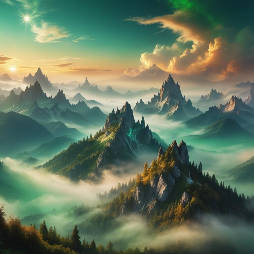 Ethereal Fantasy Mountainscape at Dusk