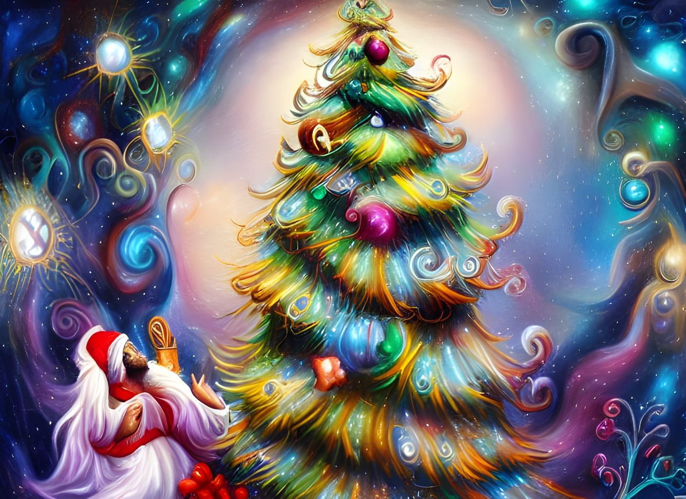 Cosmic Christmas Tree: Dreamy Celestial Art