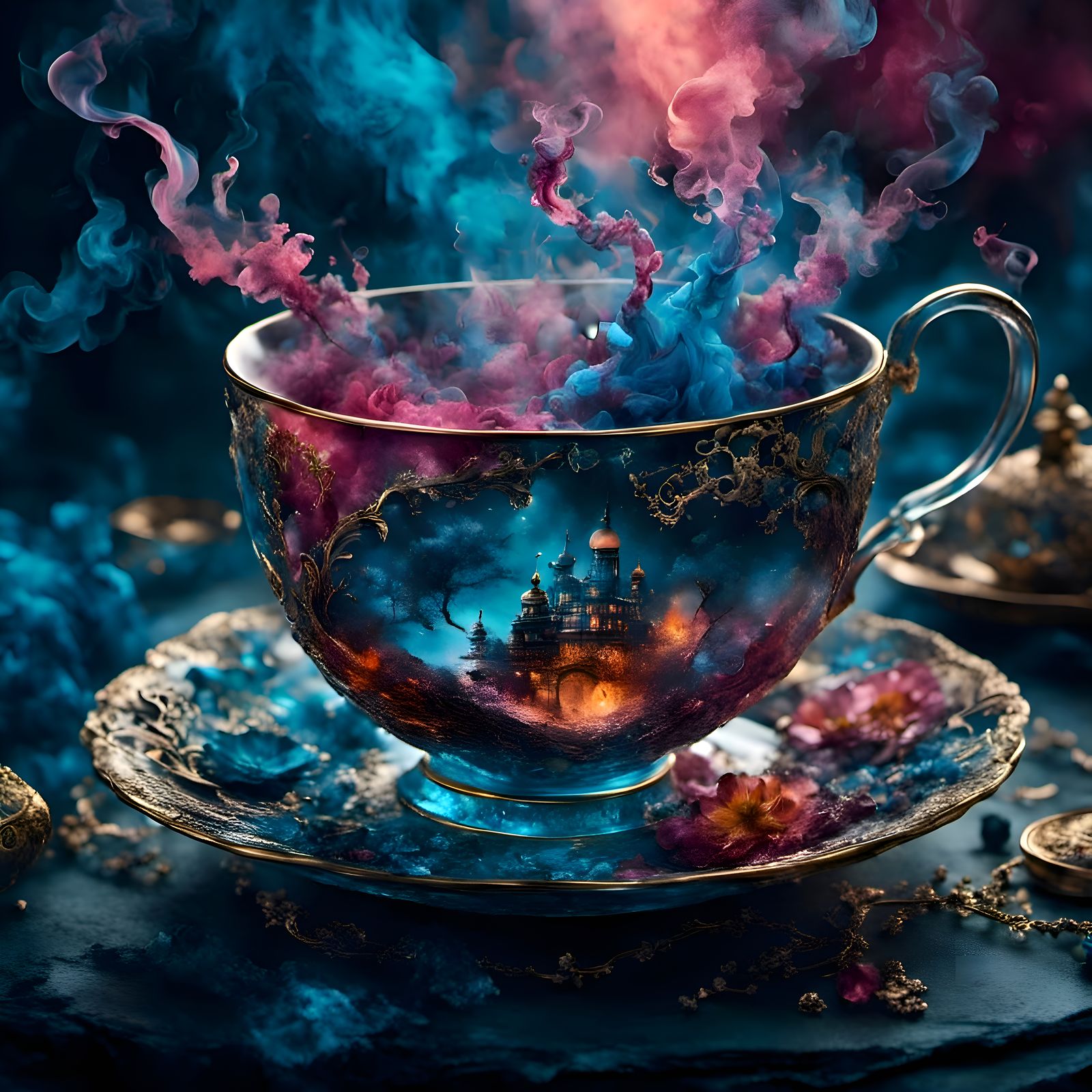 Fantasy Tea Collage in Mixed Media