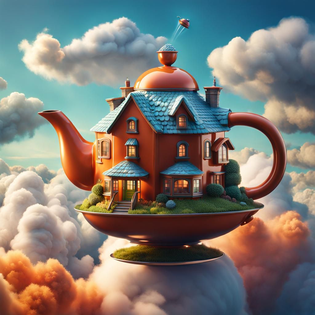 Teapot House in the Clouds, Digital Art