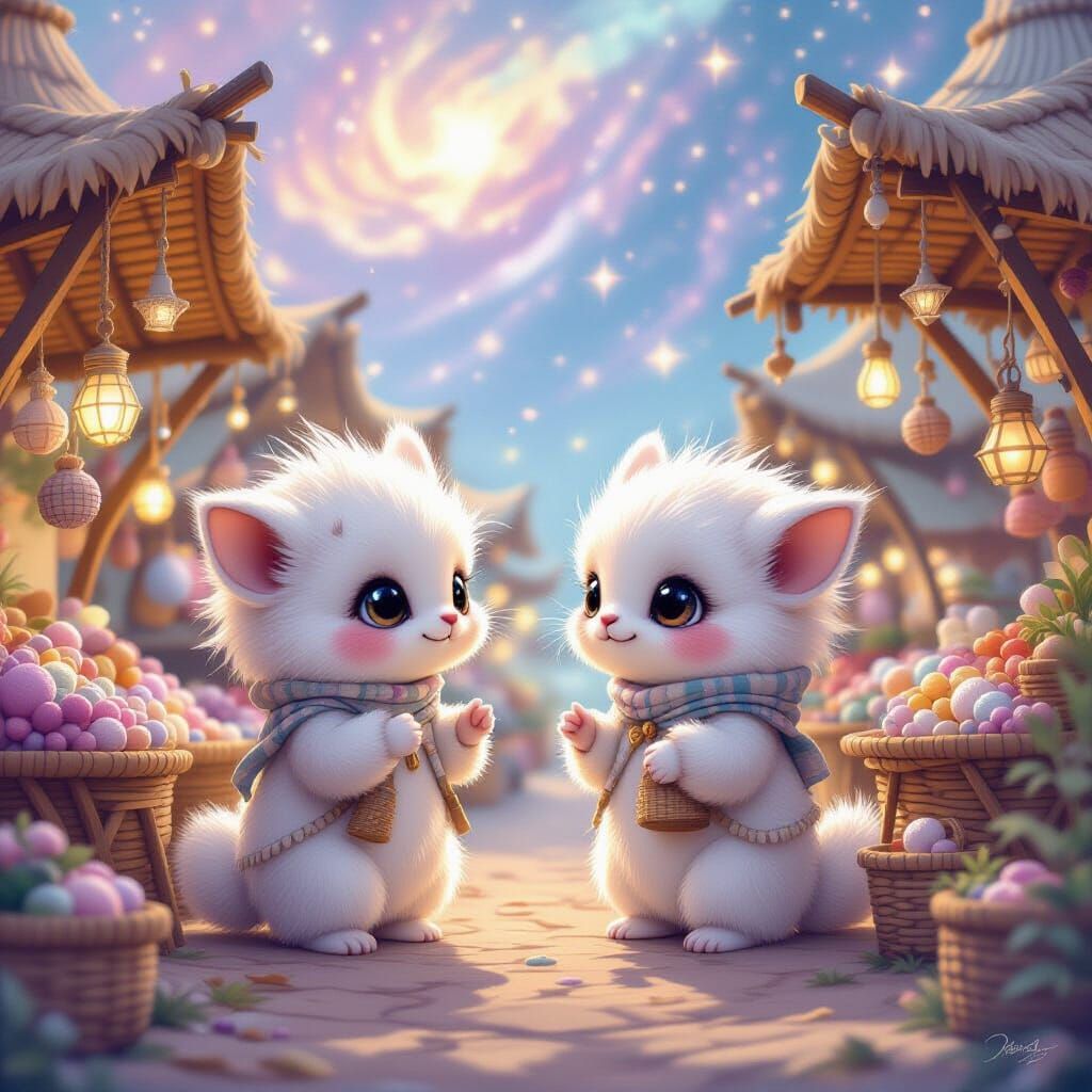 Ethereal Alien Market with Woven Starlight Stalls