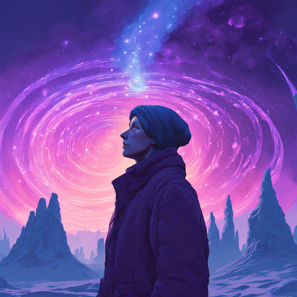 Ethereal Cosmic Voyager in Starry Twilight