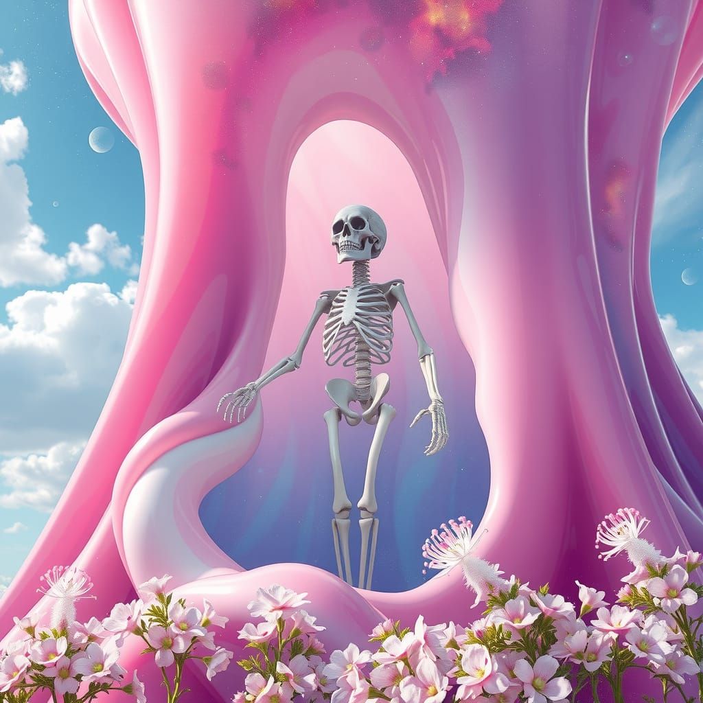 Colossal Translucent Slime Creature in Dreamlike Landscape