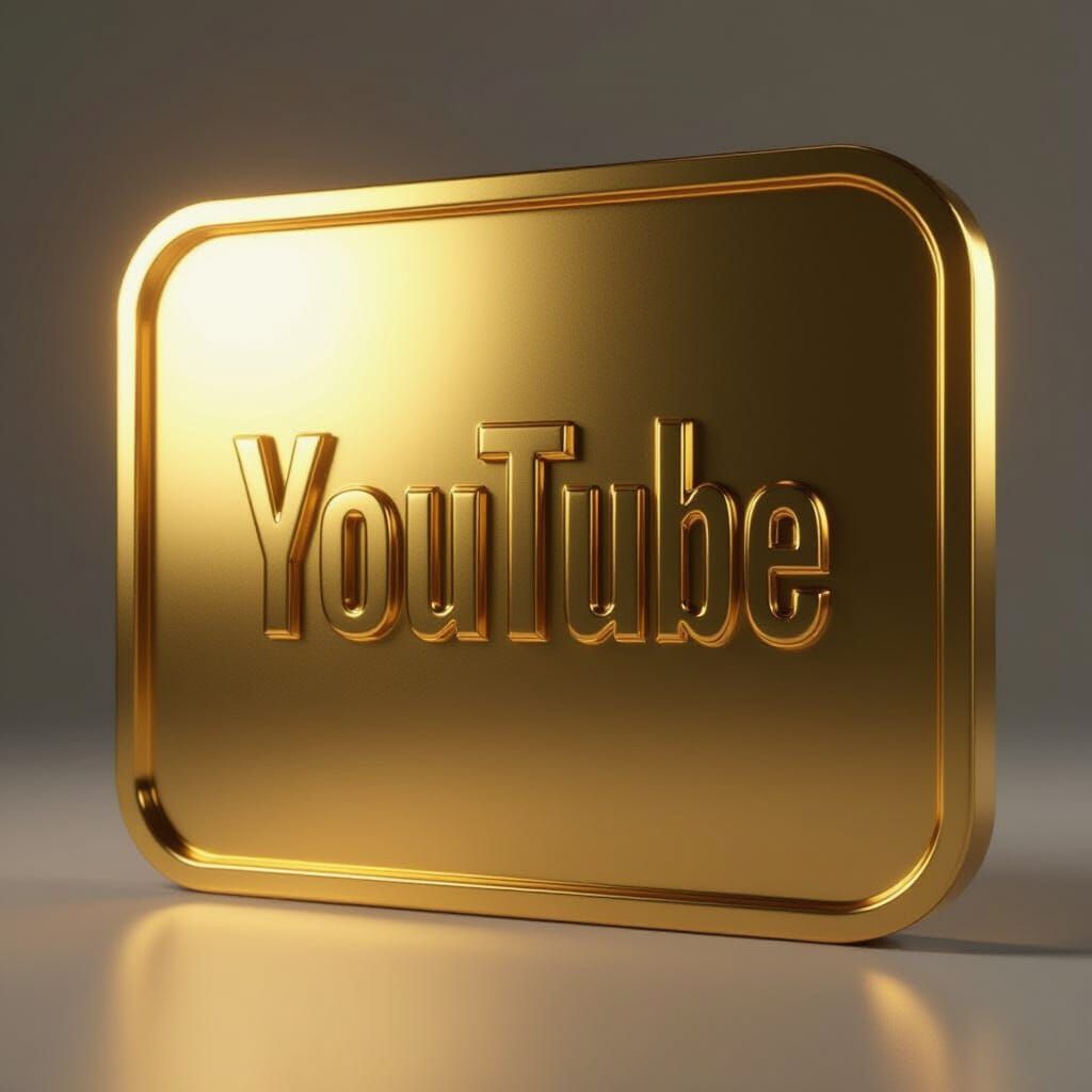 Hyperrealistic 3D Golden YouTube Play Button Award