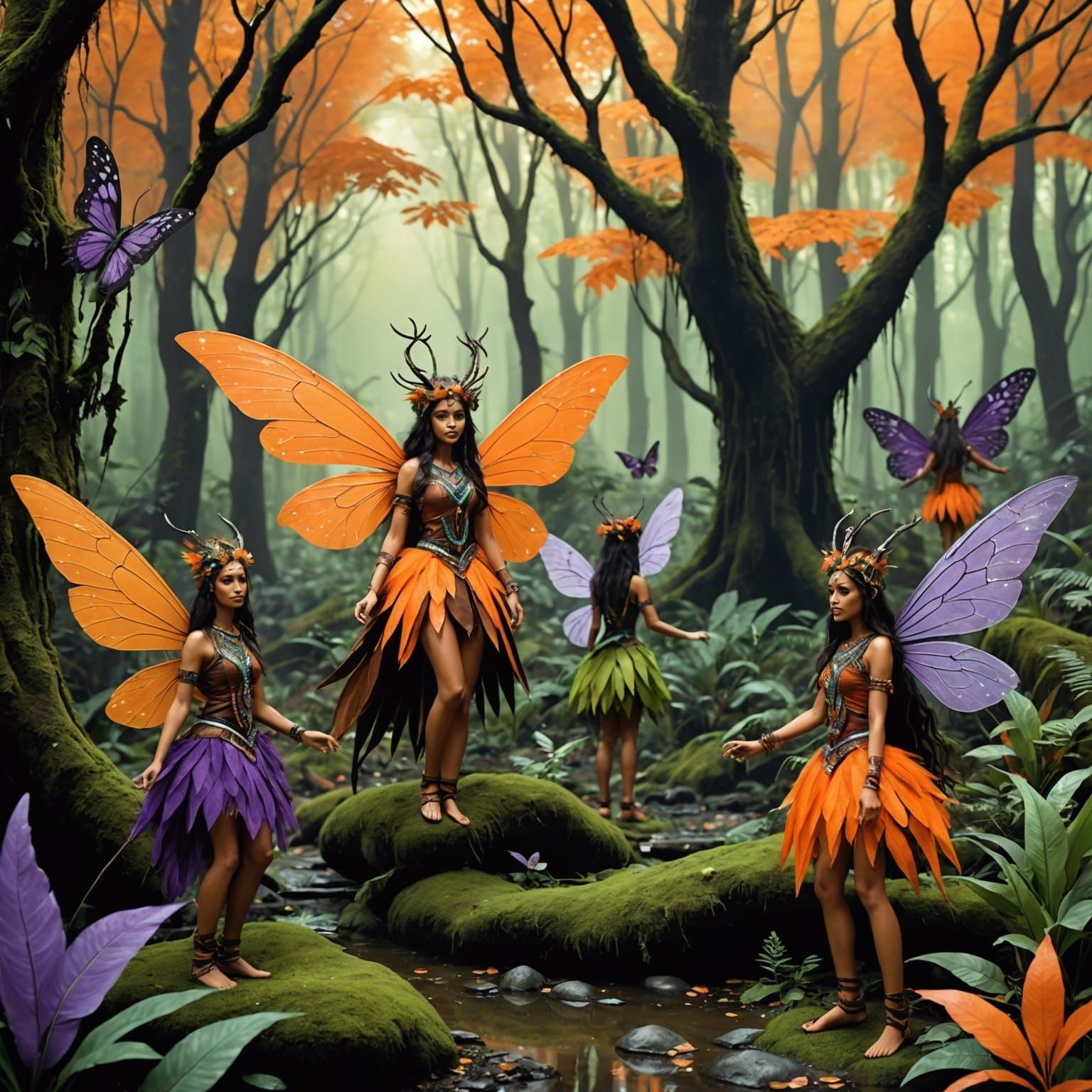 Mythical Forest Fairy Tribe at Dawn
