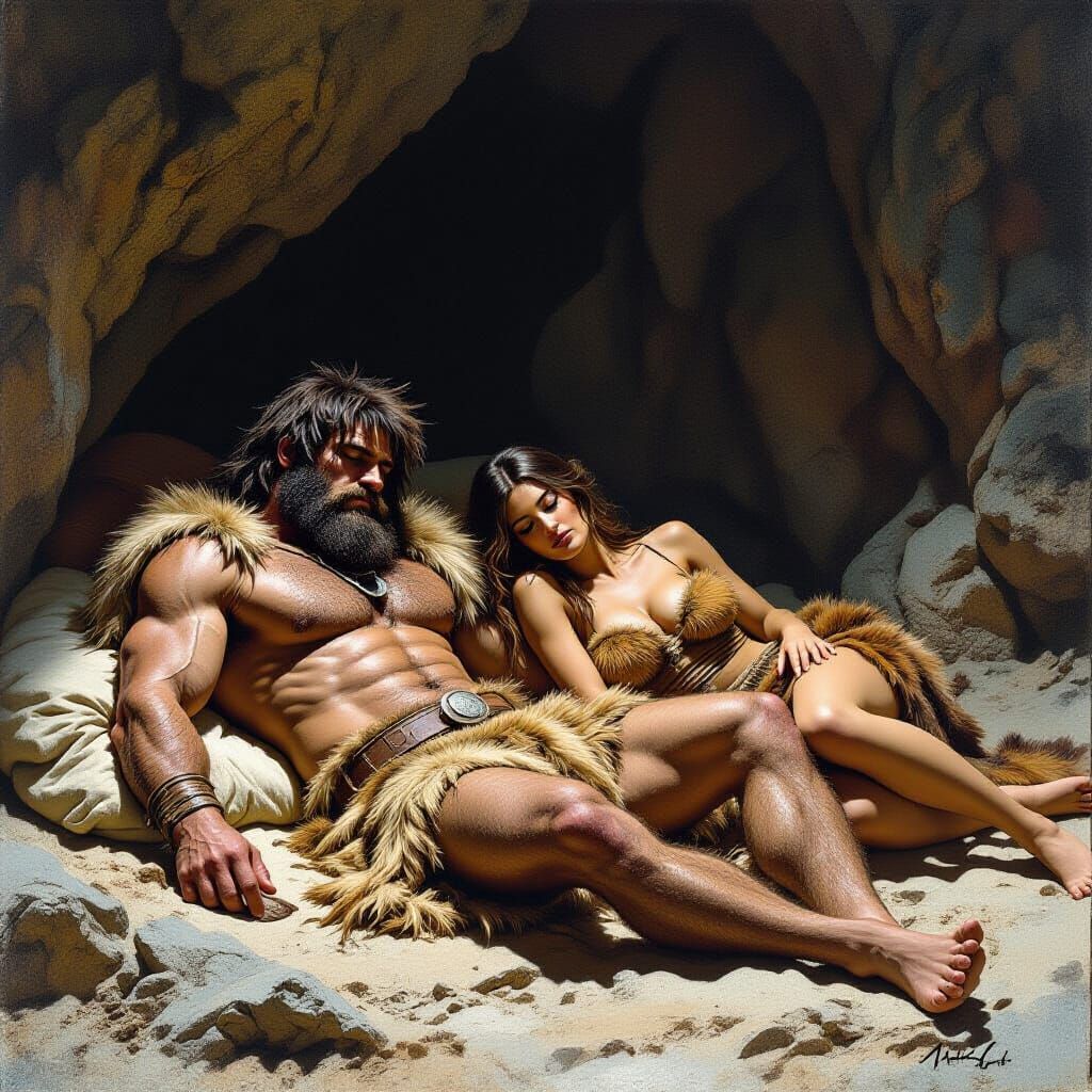 Prehistoric Cave Scene in Fantasy Art Style