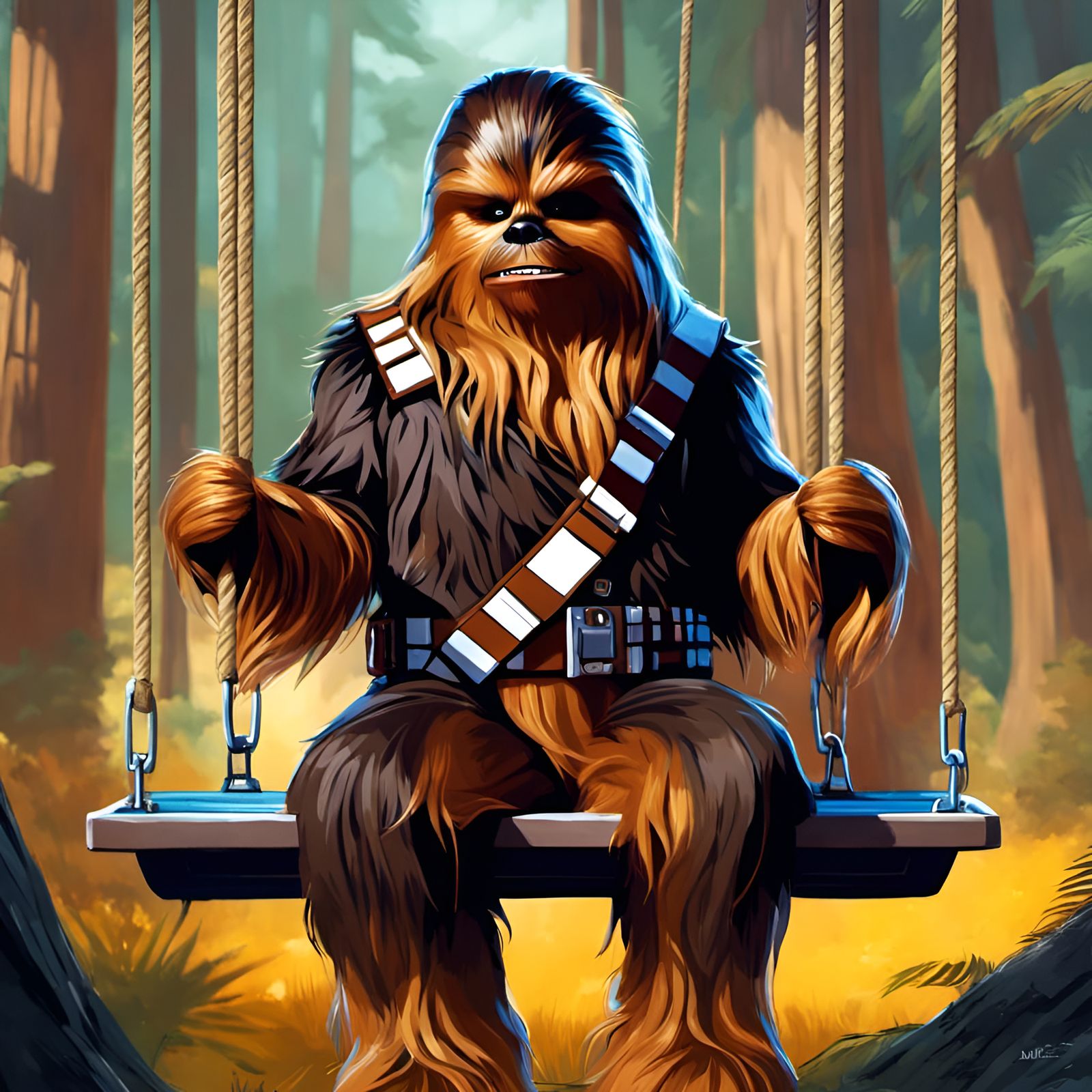 Sad Chewbacca Portrait in Digital Illustration Style