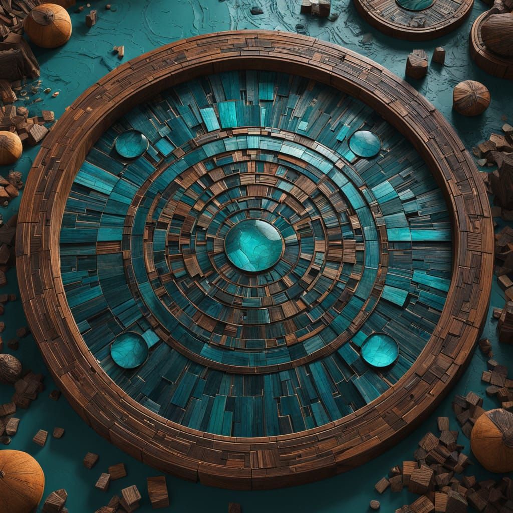 Intricate Wooden Mosaic Art in Earthy Tones