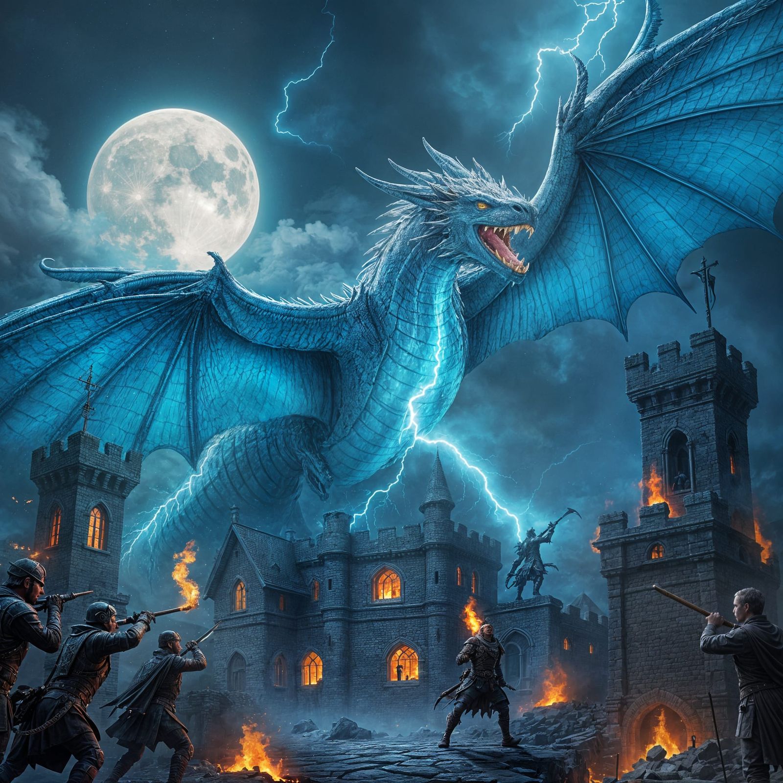 Bioluminescent Dragon Lighting Up Medieval Castle