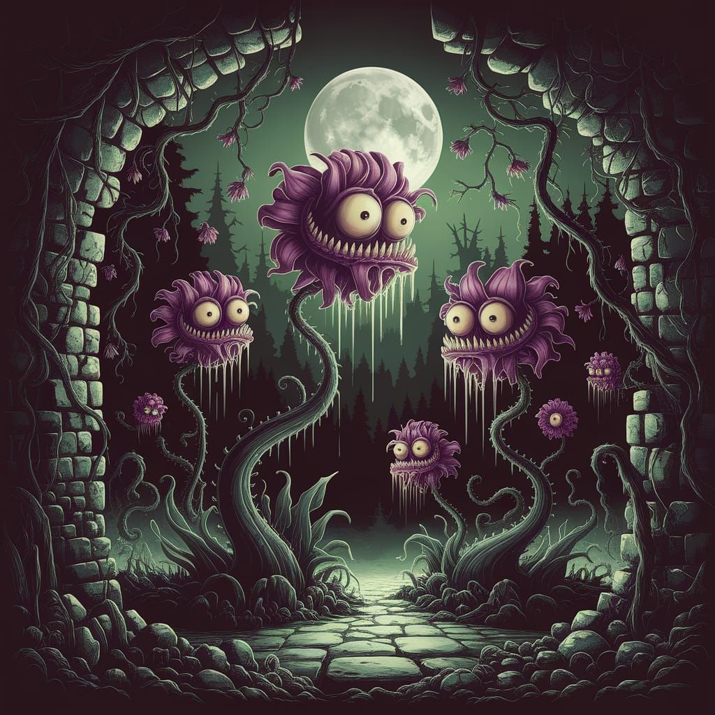 Dark Fantasy Garden: Twisted Flowers with Teeth