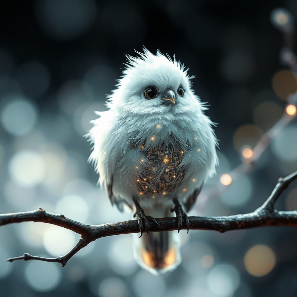 Surrealist Bird Concept Art with Hyperrealistic Glowing Circ...