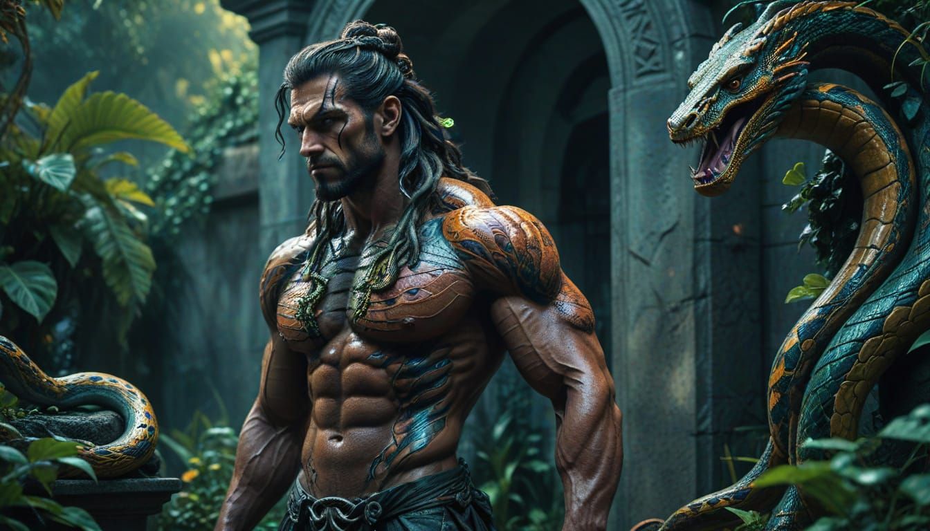 Gorgon God at Garden Entrance in Graffiti Splash Art Style