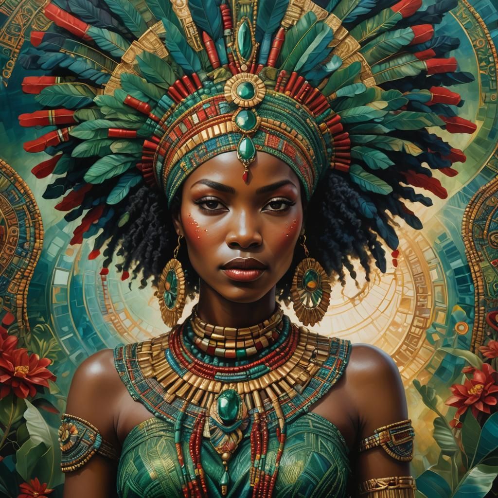 Vibrant Afro-Surrealism: African Queen in Fantastical Settin...