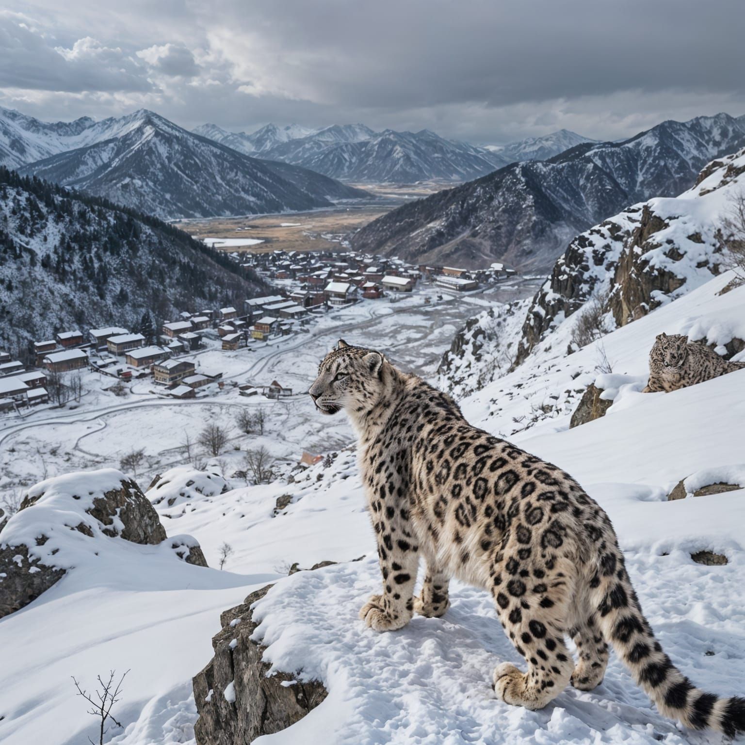 Snow Leopard Views Melting Mountains Amidst Urban Encroachme...