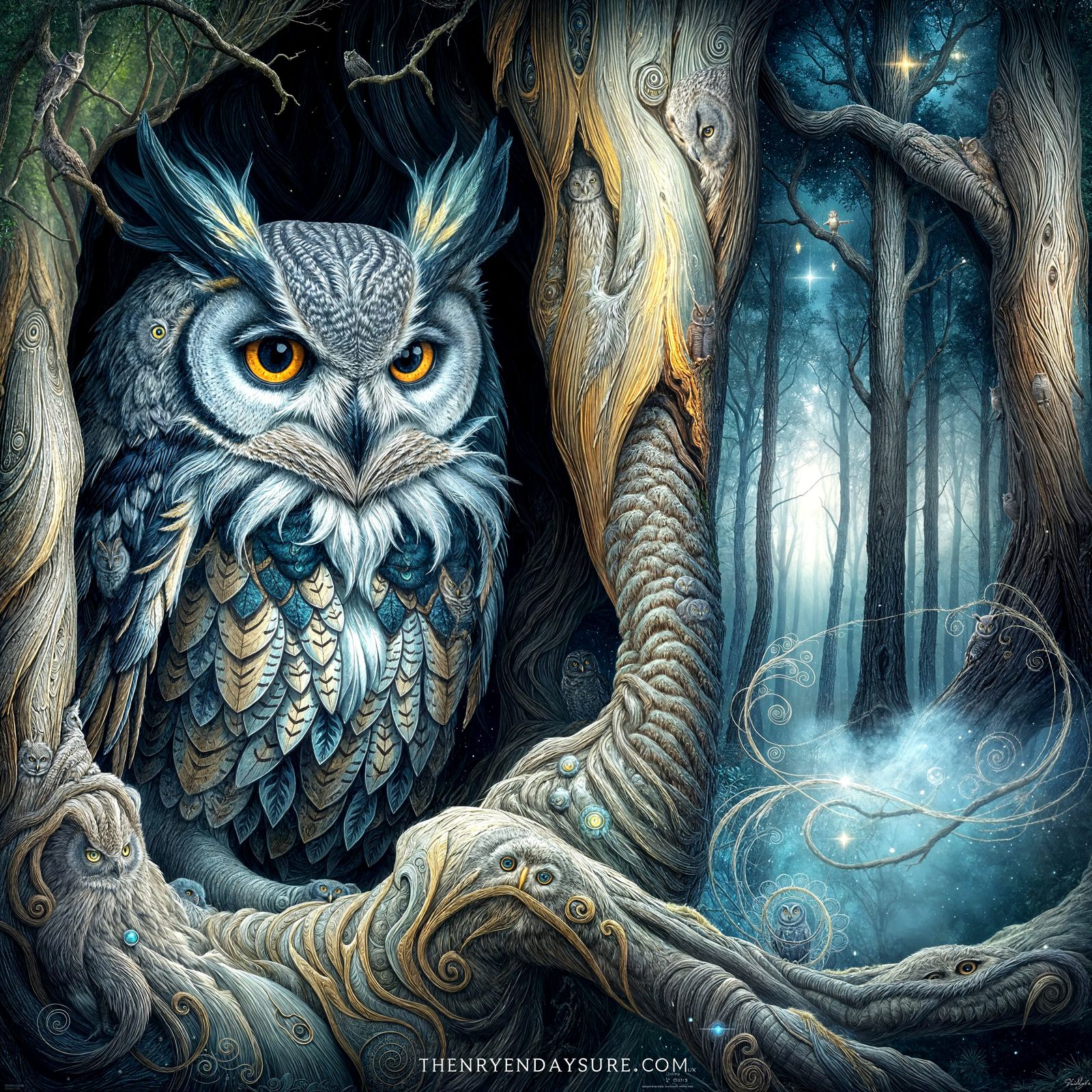 Majestic Owl in Dreamlike Forest Scene