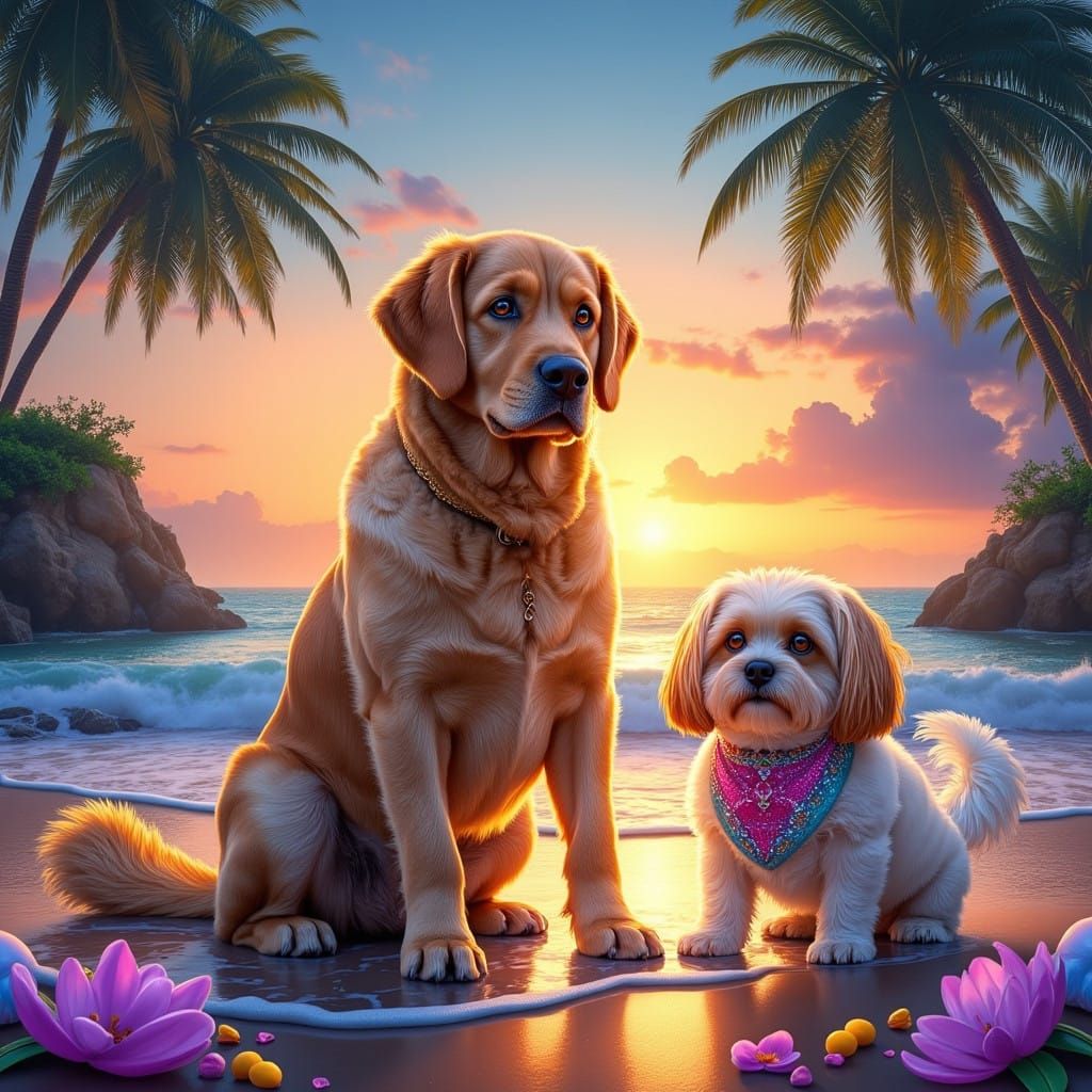 Canine Fantasy Duo at Sunset Beach