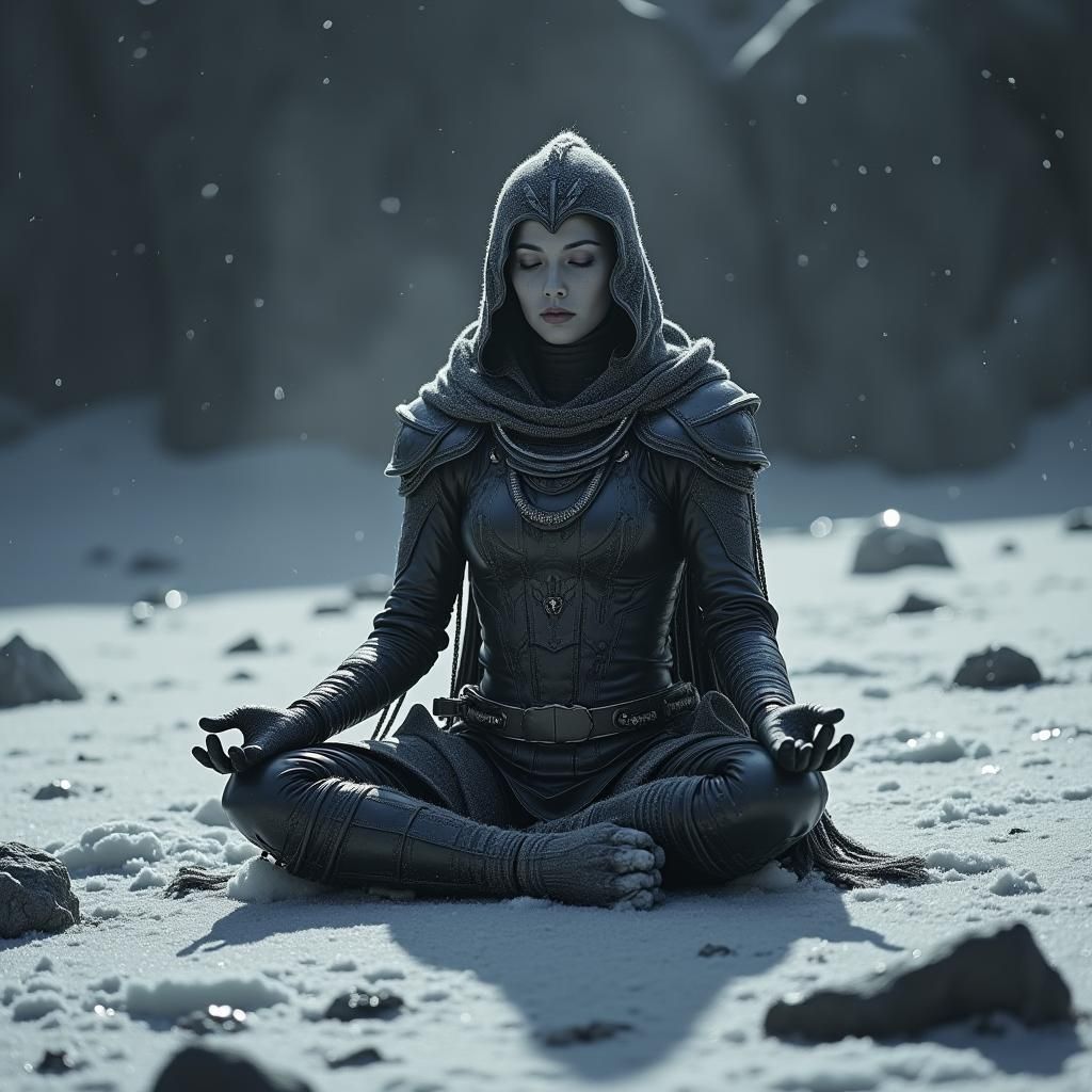 Armored Warriors Meditating on Pluto in Black and White