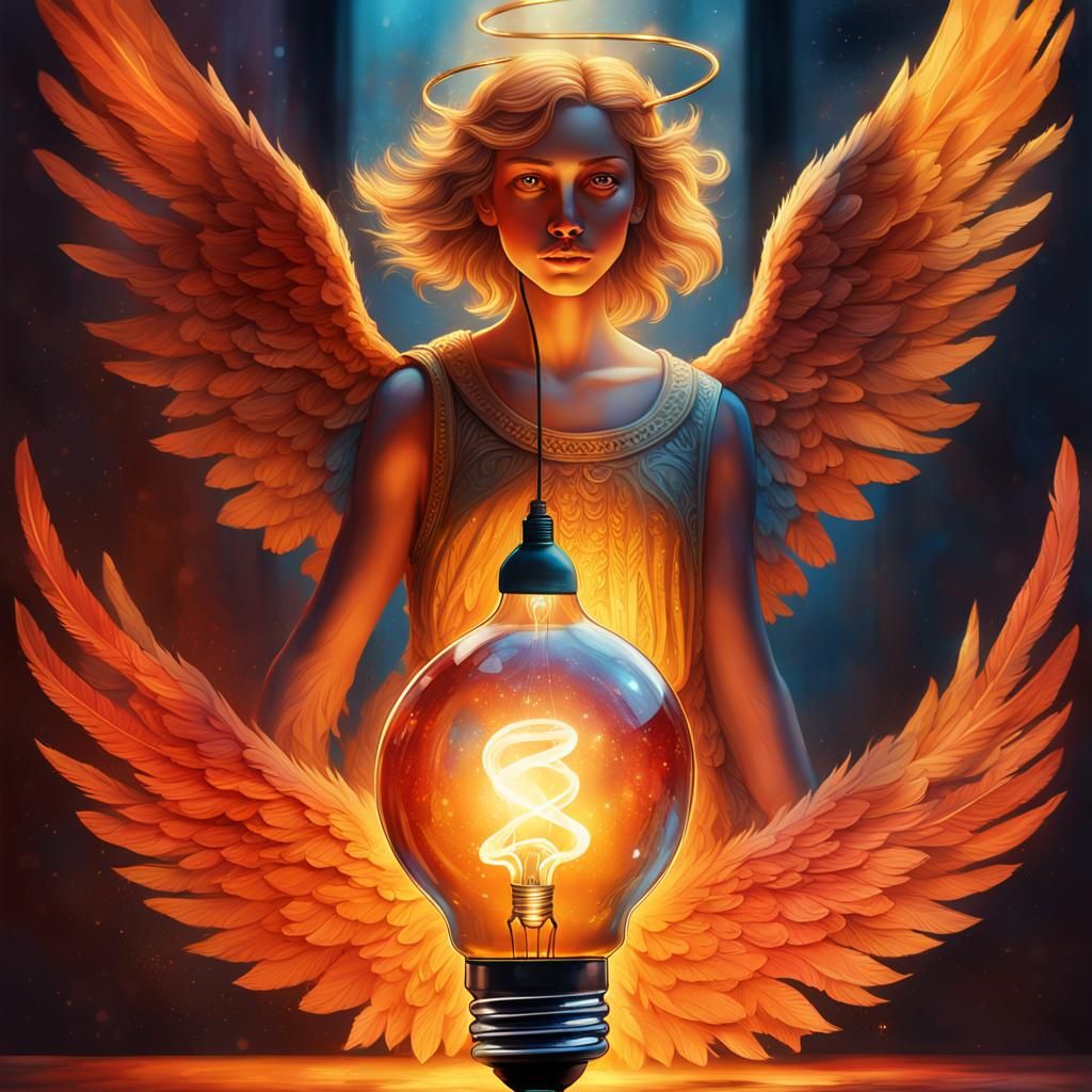 Angel in Lightbulb: Hyperrealistic Concept Art