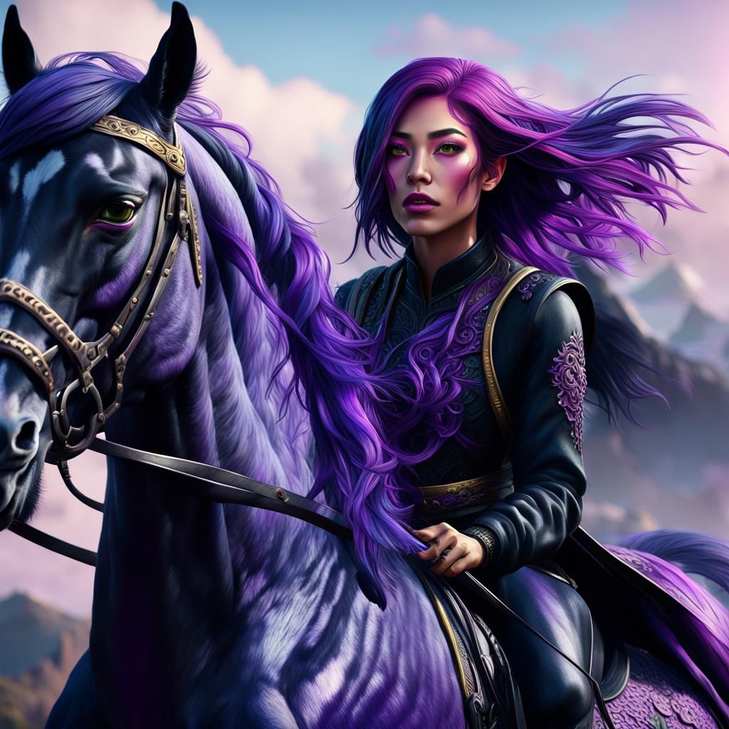 Epic Asian Girl on Horse, Detailed Fantasy Art