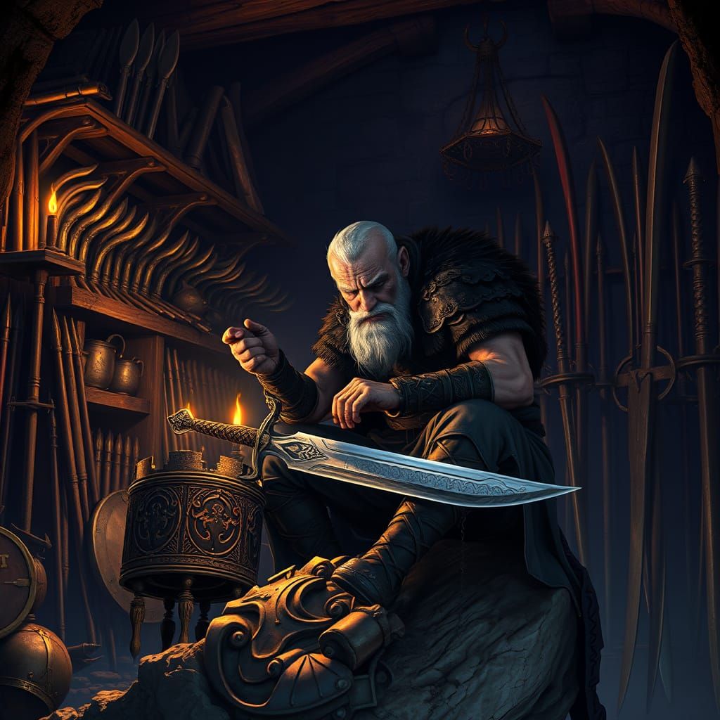 Weathered Warrior in Dark Fantasy Realm