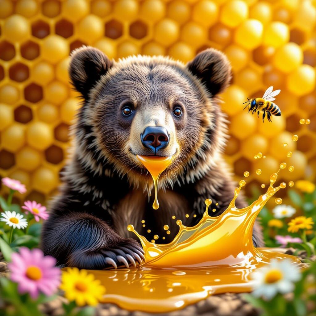 Happy Bear Covered in Honey Splashes