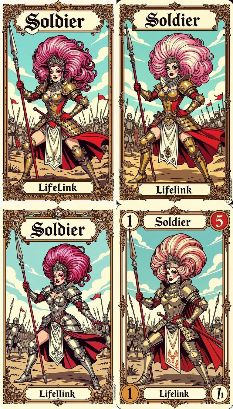 Drag Queen Soldier Token Card in Baroque Style