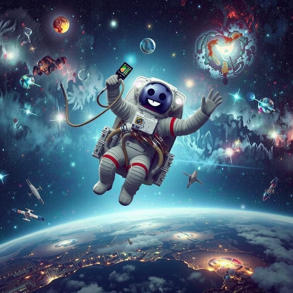 Distressed Astronaut Floating in Starry Darkness