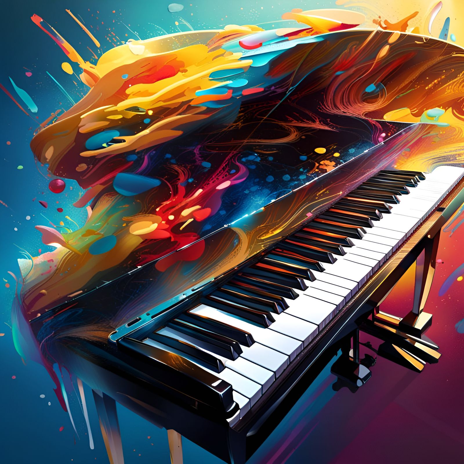 Hyperrealistic Piano Splash Art Concept